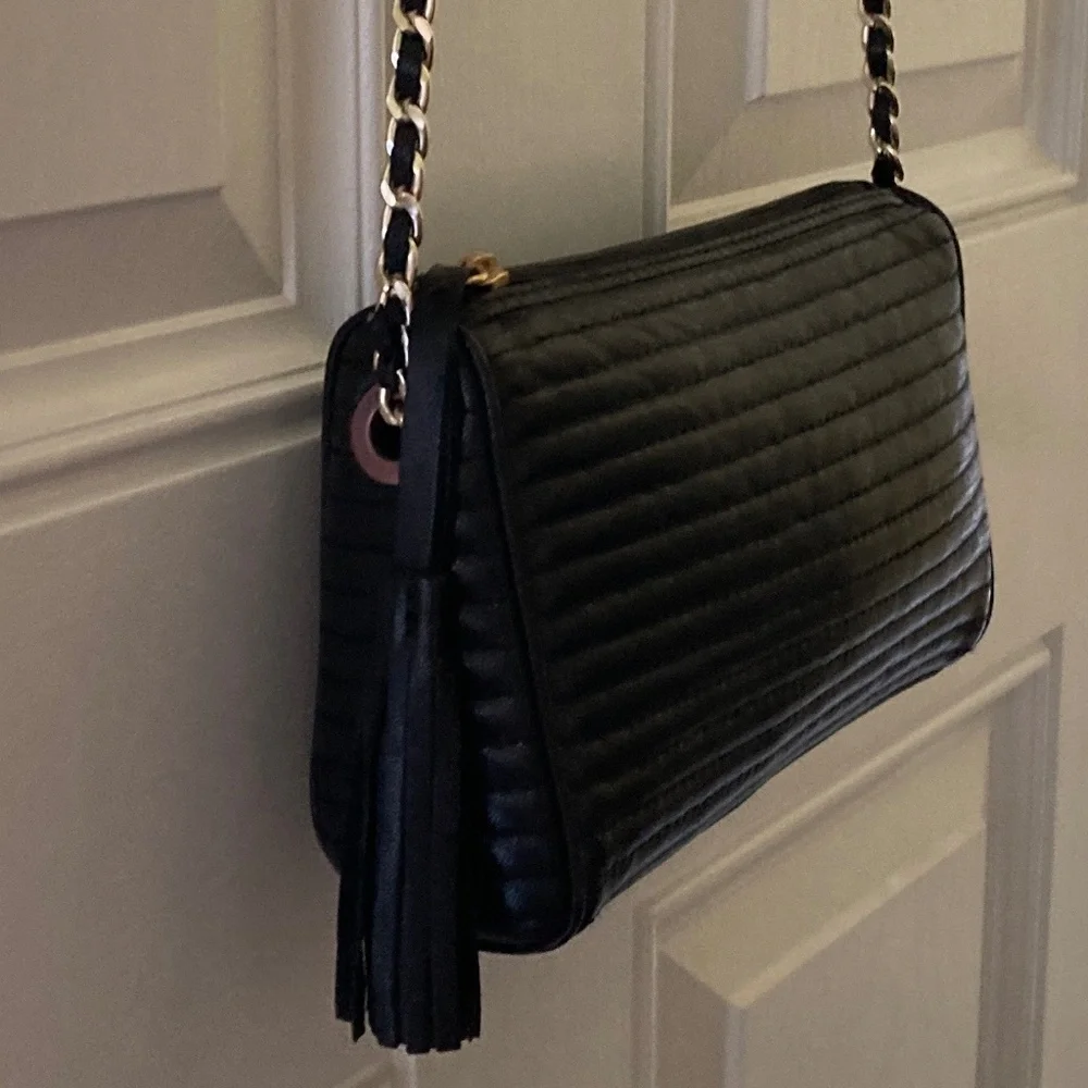 Nordstrom Genuine Leather Black Crossbody Bag/Gold Tone Woven Chain/NWT!